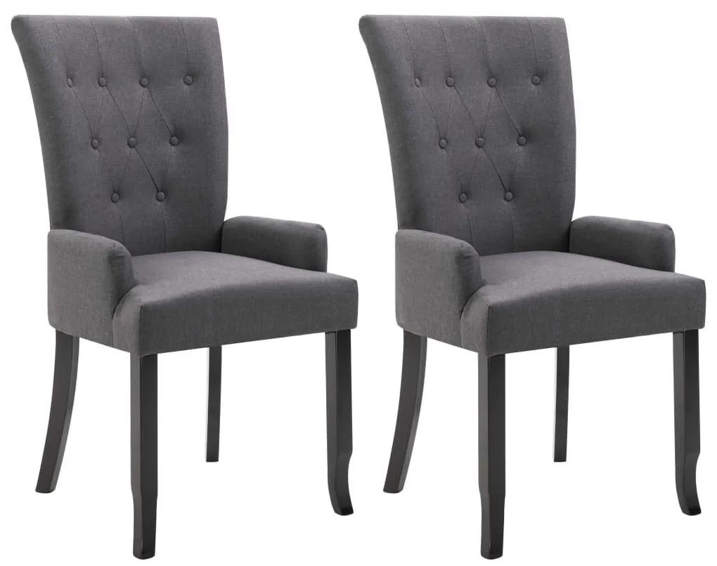 Καρέκλες Τραπεζαρίας με Μπράτσα 2 τεμ. Σκούρο Γκρι Υφασμάτινες - Γκρι