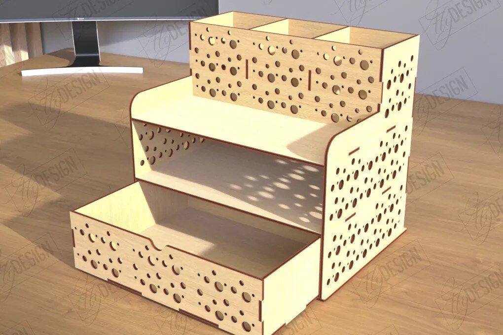 Intra απο ξύλο plywood Χρώμα wenge 3mm-4mm πάχος - Desktop Office Organizer | CNC Δίασταση 30x20 cm INTRAFABR-95780749