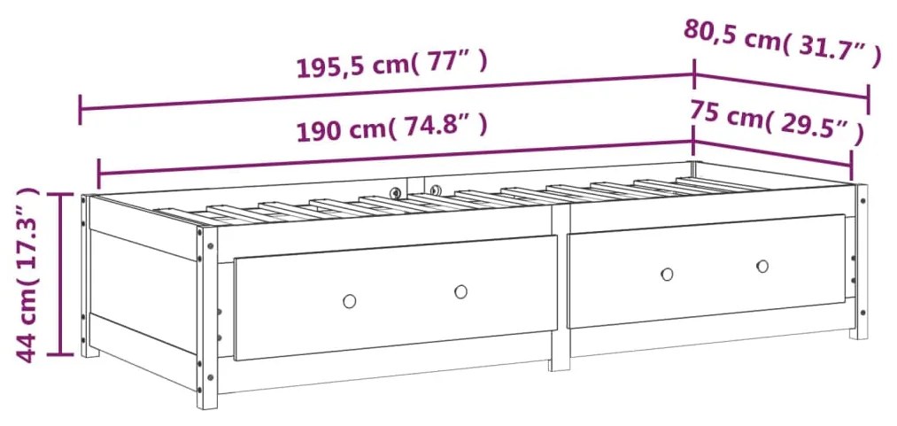 Κρεβάτι LED Μαύρο 75x190 εκ Μασίφ Ξύλο Πεύκου Small Single - Μαύρο