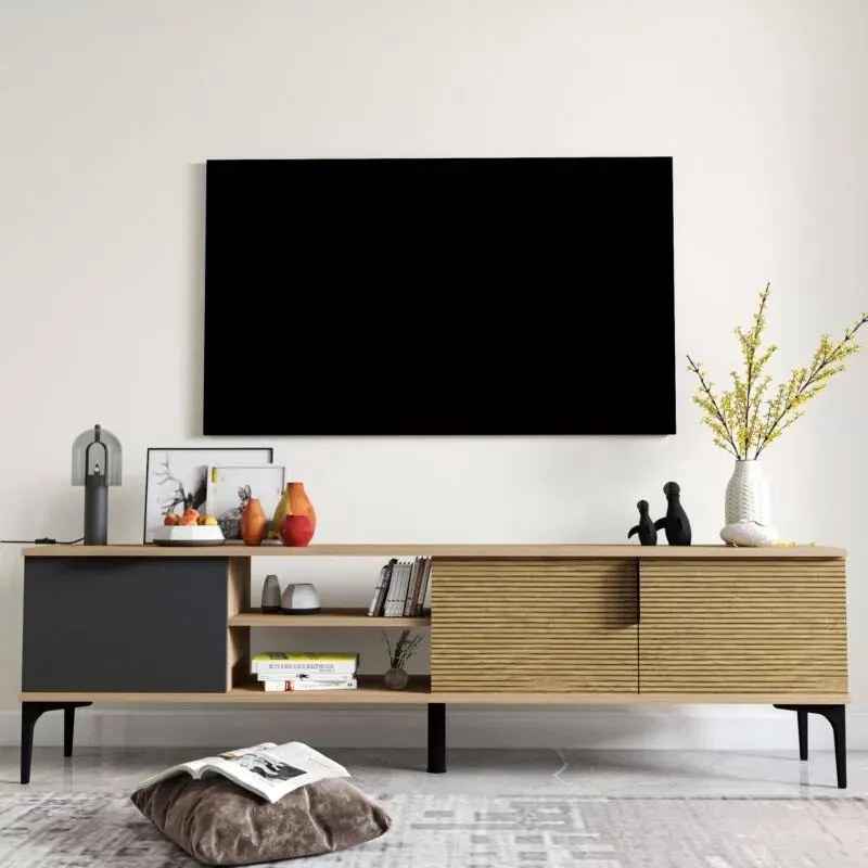 Έπιπλο τηλεόρασης Kowel μελαμίνης ανθρακί-oak 180x34x51εκ