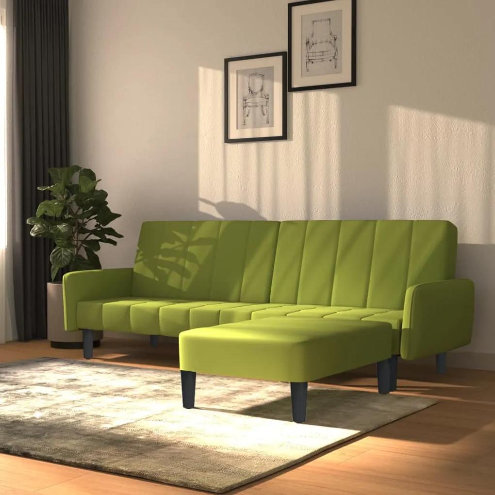 vidaXL Καναπές Κρεβάτι Διθέσιος με Υποπόδιο Ανοιχτό Πράσινο Βελούδινος