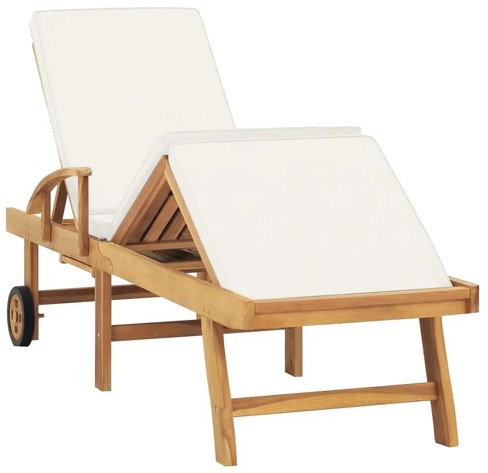 vidaXL Ξαπλώστρα Κρεμ από Μασίφ Ξύλο Teak με Μαξιλάρι