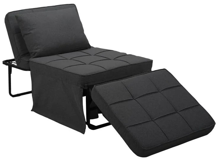 Πολυθρόνα - κρεβάτι Grejio ύφασμα σε ανθρακί απόχρωση κα πόδι μαύρο μέταλλο 70x70x45εκ 95x98x70 εκ.