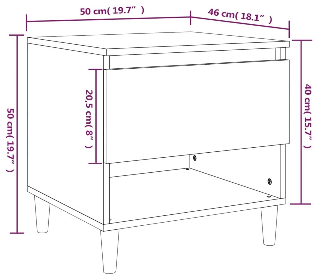 Κομοδίνα 2 τεμ Καπνιστή Δρυς 50x46x50εκ. από Επεξεργασμένο Ξύλο - Καφέ