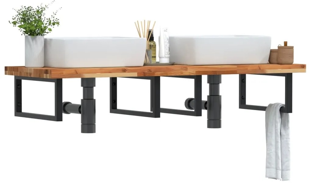 vidaXL Ράφι Νιπτήρα Τοίχου από Ατσάλι / Μασίφ Ξύλο Ακακίας