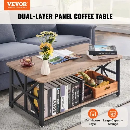VEVOR 40&quot; Farmhouse Coffee Table Rectangle Table with Open Storage Compartment