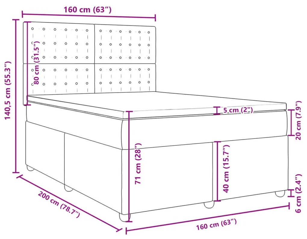 Κρεβάτι Boxspring με Στρώμα Αν. Πράσινο 160x200εκ Υφασμάτινο - Γκρι