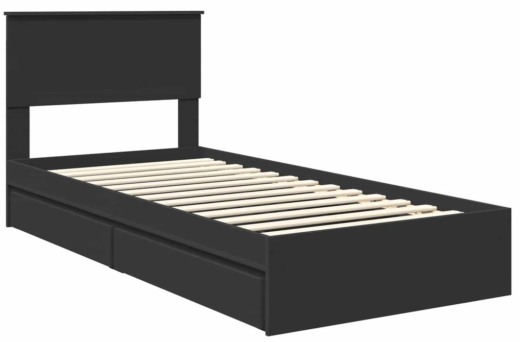 vidaXL Κρεβάτι Αποθήκης Μαύρο 90 x 190 cm Επεξεργασμένο ξύλο