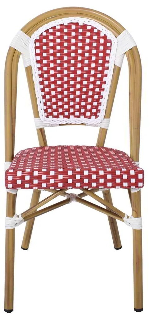 PARIS Καρέκλα Bistro, Αλουμίνιο Φυσικό, Wicker Άσπρο - Κόκκινο, Στοιβαζόμενη