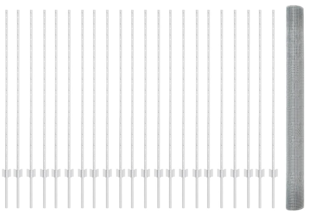 vidaXL Φράκτης  με 44 U Posts Ασημί 1.4x50 μ χάλυβα