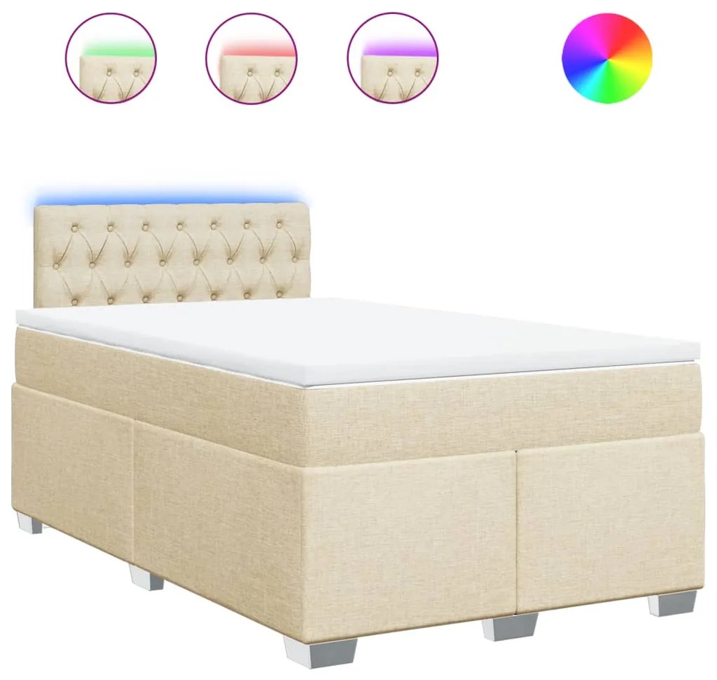 vidaXL Κρεβάτι Boxspring με Στρώμα Κρεμ 120x200 εκ. Υφασμάτινο