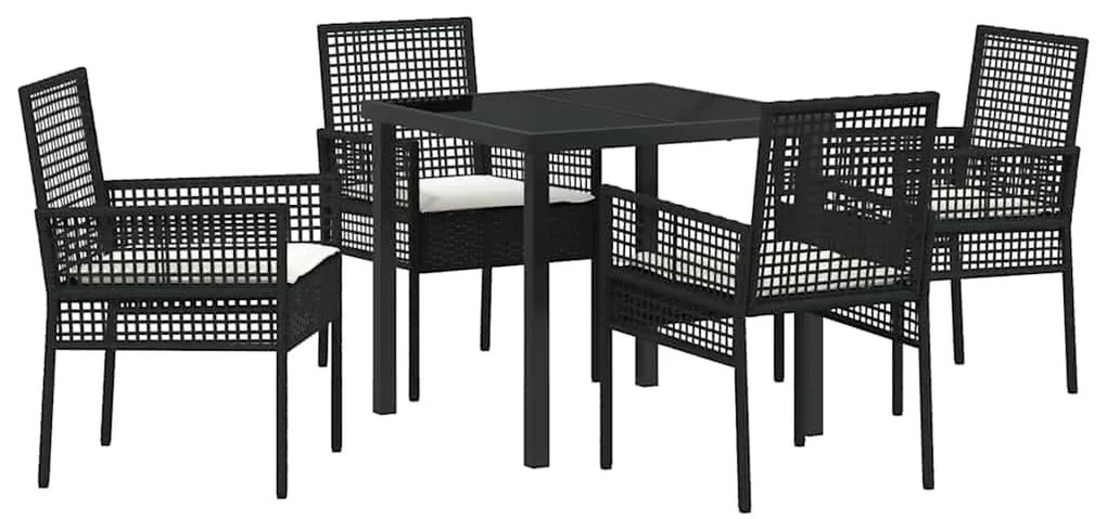 vidaXL Σέτ φαγητού για κήπο με μαξιλάρι 5 pcs Μαύρο Πολυ ράταν