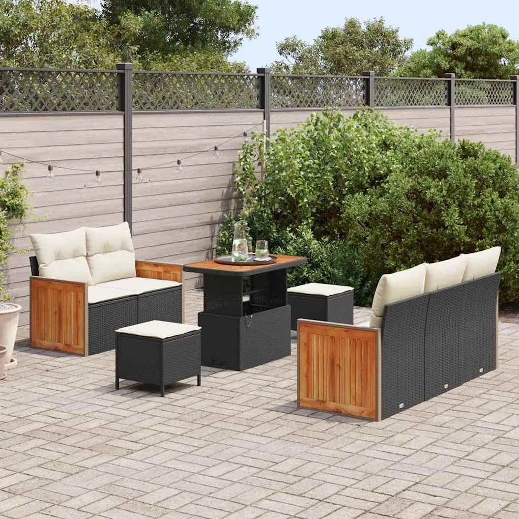 vidaXL Σετ Καναπέ Κήπου με μαξιλάρι 8 pcs Μαύρο Πολυ ράταν