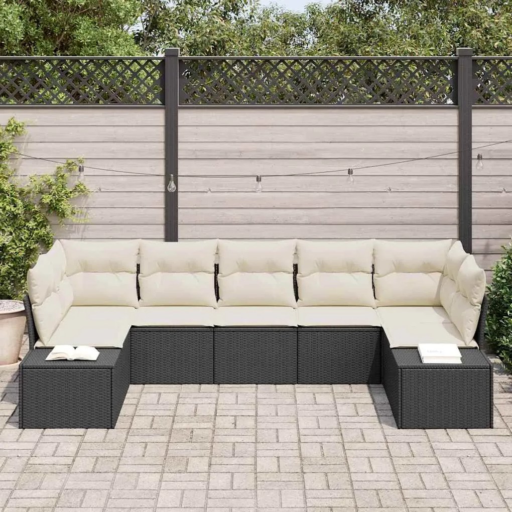 vidaXL Σετ Καναπέ Κήπου με μαξιλάρι 7 pcs Μαύρο Πολυ ράταν