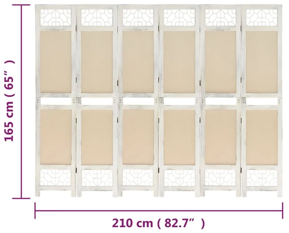 vidaXL Διαχωριστικό Δωματίου με 6 Πάνελ Κρεμ 210 x 165 εκ. Υφασμάτινο