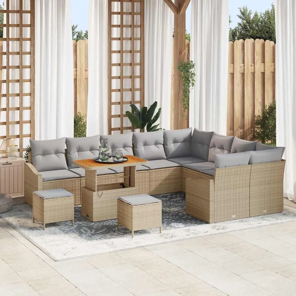 vidaXL Σετ Καναπέ Κήπου 12 pcs Μπεζ, Ανοιχτό Γκρι 90 x 55 x 71 cm