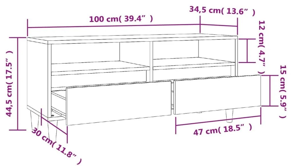 Έπιπλο Τηλεόρασης Καπνιστή Δρυς 100x34,5x44,5 εκ. Επεξ. Ξύλο - Καφέ