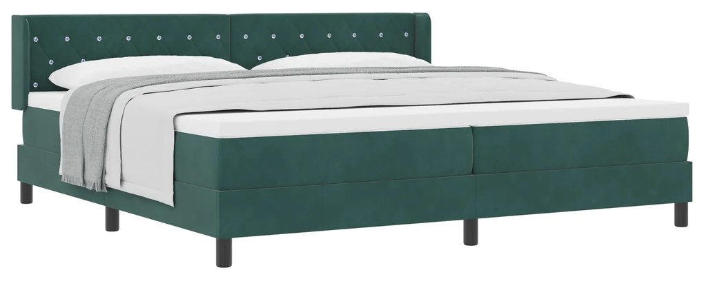vidaXL κρεβάτι Box Spring με στρώμα Σκούρο Πράσινο 200x200 εκ. Βελούδο