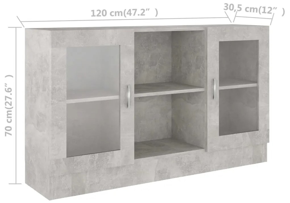 Βιτρίνα Γκρι Σκυροδέματος 120 x 30,5 x 70 εκ. από Επεξ. Ξύλο - Γκρι