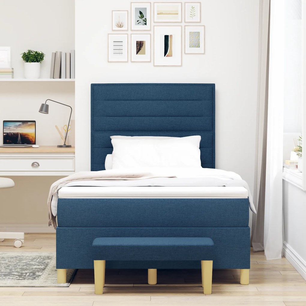 vidaXL Κρεβάτι με ελατήρια με στρώμα Μπλε 120 x 200 cm ύφασμα