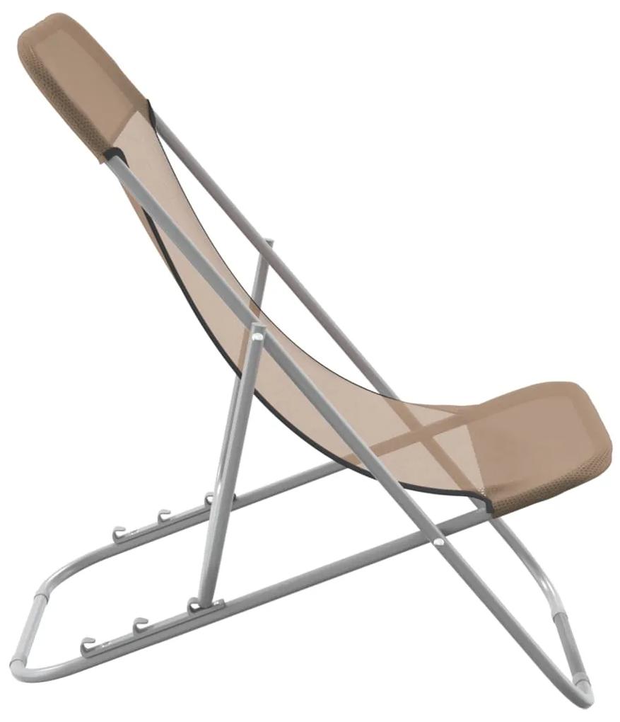 vidaXL Καρέκλες Παραλίας Πτυσ. 2 τεμ. Taupe Textilene&Ατσάλι με Πούδρα