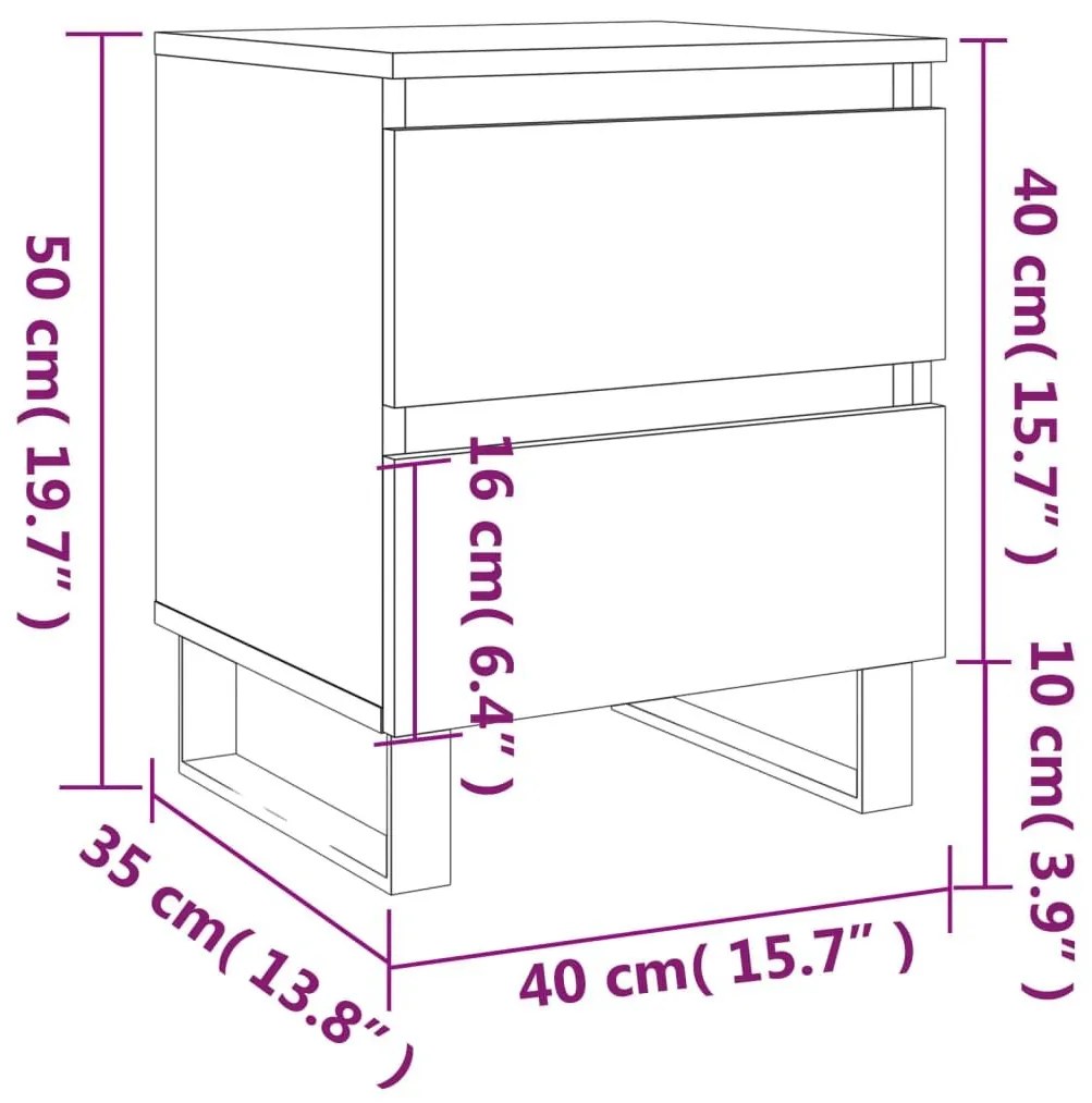 Κομοδίνα 2 τεμ. Καφέ Δρυς 40 x 35 x 50 εκ. από Επεξεργ. Ξύλο - Καφέ