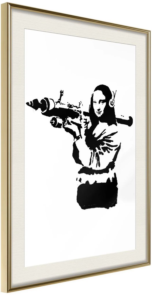 Αφίσα - Banksy: Mona Lisa with Bazooka II - 20x30 - Χρυσό - Με πασπαρτού