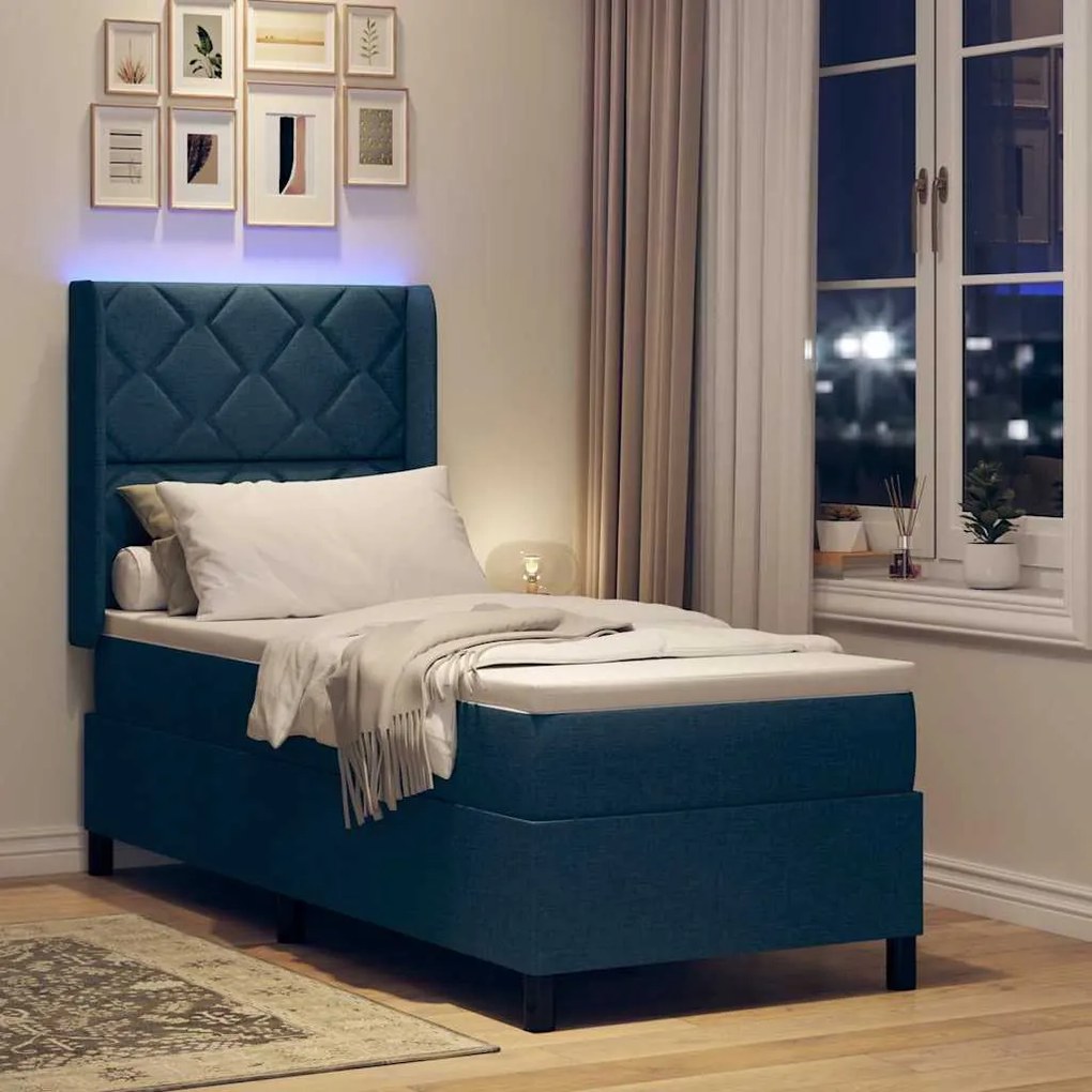 vidaXL Κρεβάτι με ελατήρια με στρώμα Μπλε 90 x 190 cm ύφασμα