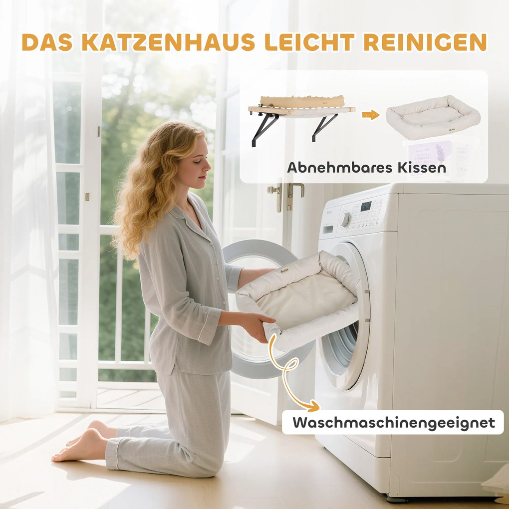 PawHut Σπιτάκι γάτας με στήριγμα για περβάζια παραθύρων και καλοριφέρ, μαξιλάρι, ξύλινος σκελετός, λευκό