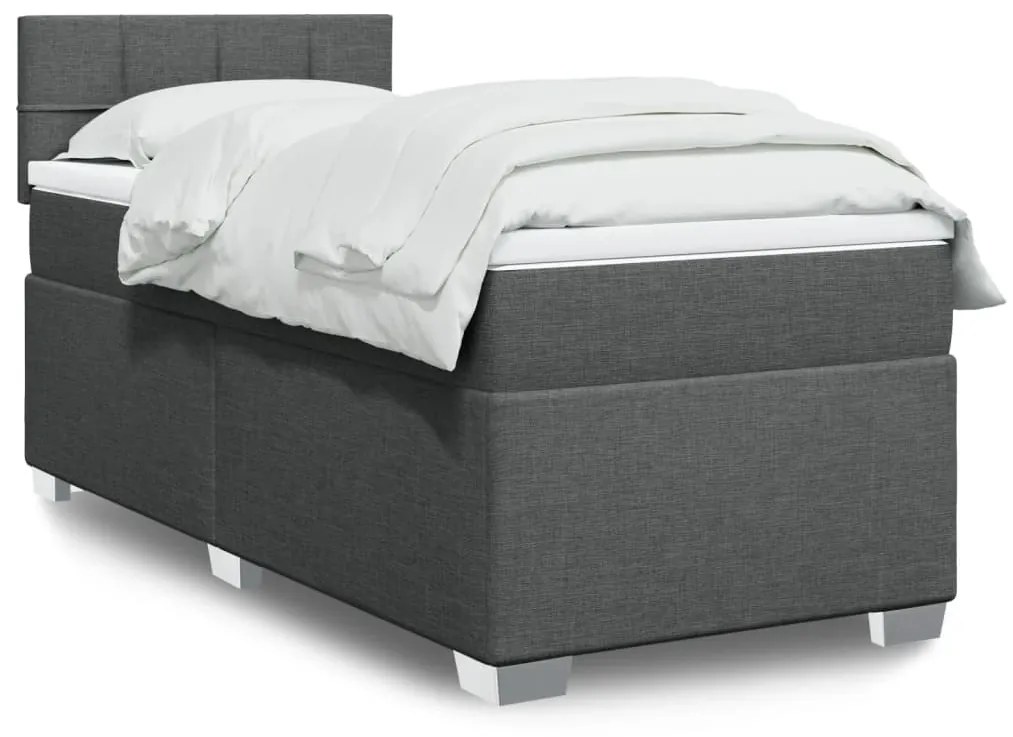 vidaXL Κρεβάτι Boxspring με Στρώμα Σκούρο Γκρι 100x200 εκ. Υφασμάτινο