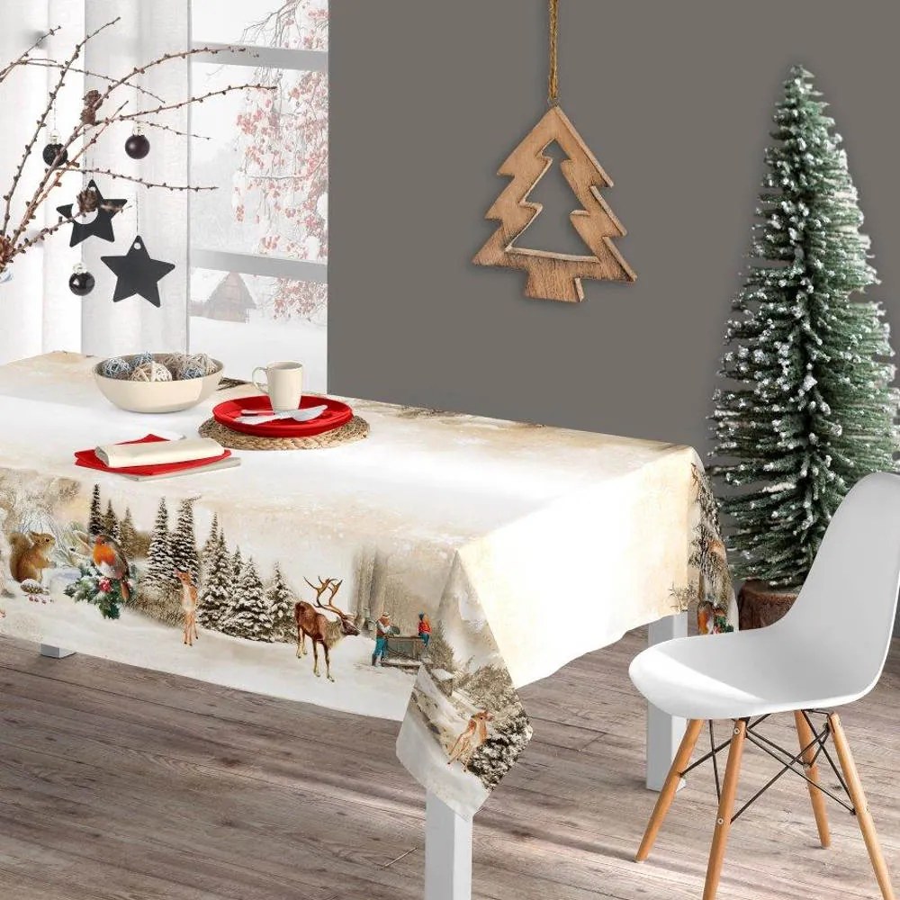 Τραπεζομάντηλο Χριστουγεννιάτικο Xmas Deer - 140 x 180 cm - Μπεζ - Borea