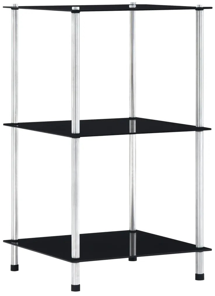 vidaXL Ράφι Διαφανές 3 Επιπέδων Μαύρο 40 x 40 x 67 εκ από Ψημένο Γυαλί