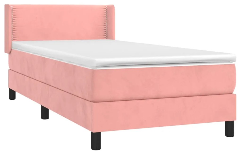 vidaXL Κρεβάτι Boxspring με Στρώμα Ροζ 90x200 εκ. Βελούδινο