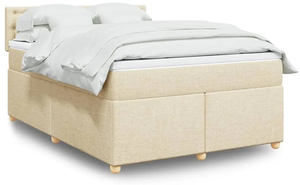 Κρεβάτι Boxspring με Στρώμα Κρεμ 140x200 εκ. Υφασμάτινο