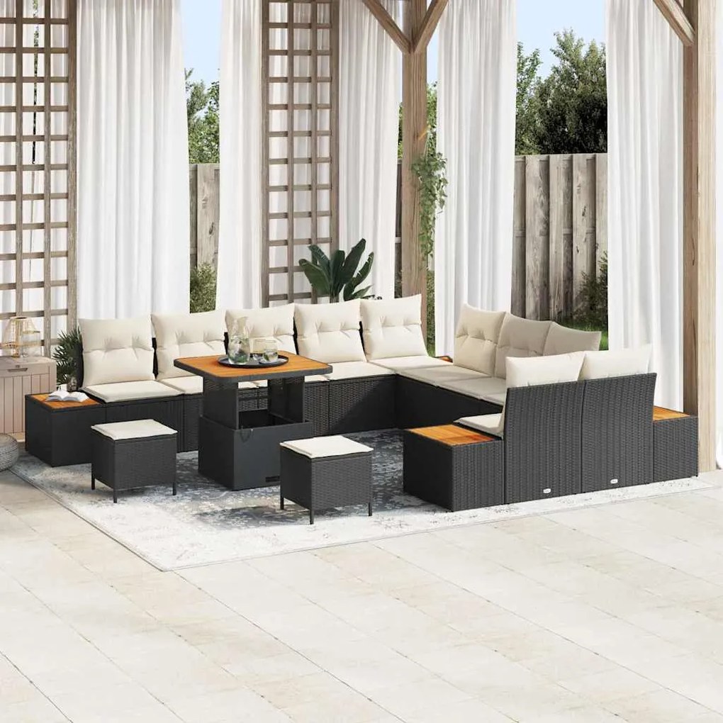vidaXL Σετ Καναπέ Κήπου με μαξιλάρι 13 pcs Μαύρο Πολυ ράταν
