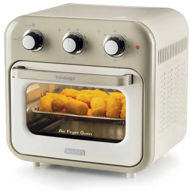 Φριτέζα-φούρνος ζεστού αέρα Ariete VINTAGE 4632/03, 1400W, 16 l, Μέχρι 230C, Χρονοδιακόπτης 60 min, Περιστρεφόμενο καλάθι, Λευκό/Μπεζ