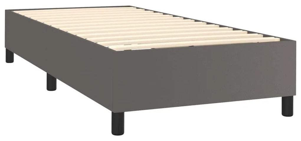 Κρεβάτι Boxspring με Στρώμα Γκρι 90x200 εκ. από Συνθετικό Δέρμα - Γκρι