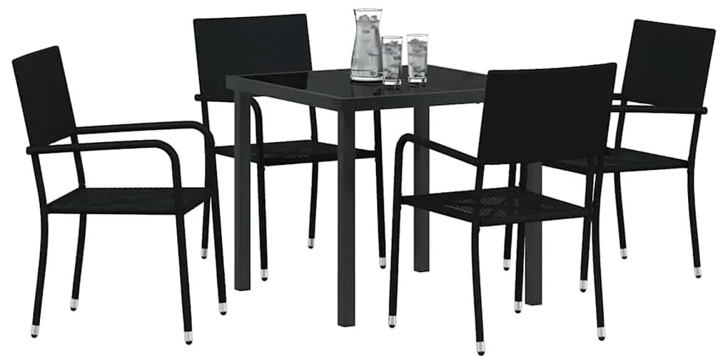 vidaXL Σέτ φαγητού για κήπο με μαξιλάρι 5 pcs Μαύρο συνθετικό ρατάν