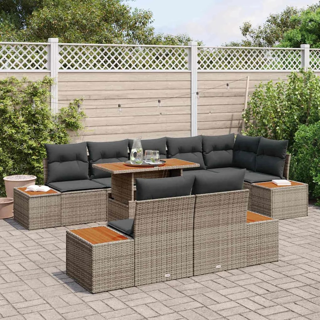 vidaXL Σετ Καναπέ Κήπου με αποθήκευση 9 pcs Γκρι Πολυ ράταν