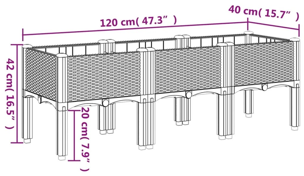 Ζαρντινιέρα Κήπου με Πόδια Μπλε Γκρι 120x40x42 εκ. Πολυπροπυλένιο 367896