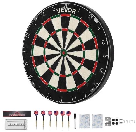 VEVOR Dartboard with 6 Darts &amp; Scoring Kit, Self-Healing Sisal Fibers Dartboard with Staple-Free Bullseye &amp; Rotating Number Ring, 451mm Professional Steel Tip Dart Board Set for Home Party Game Room