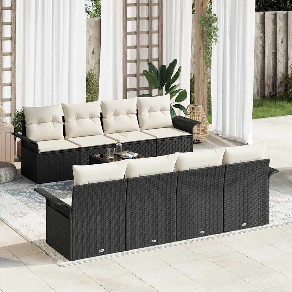 vidaXL Σετ Καναπέ Κήπου 9 pcs Μαύρο Πολυ ράταν