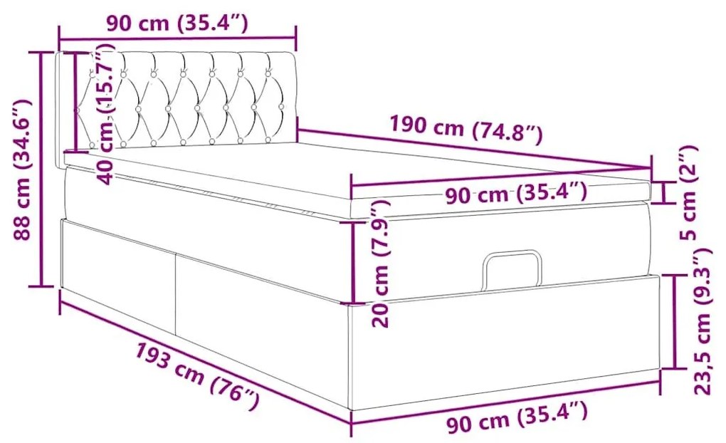 Οθωμανικό κρεβάτι με στρώμα σκούρο γκρι 90x190cm Velvet - Γκρι