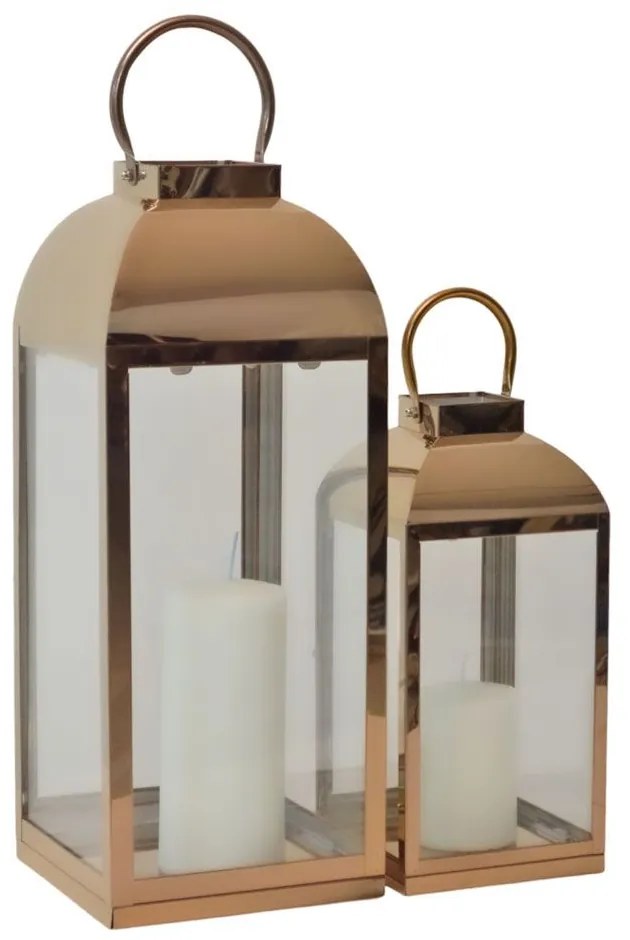 Φανάρια Inox 838042 (Σετ 2Τμχ) 15,5x15,5x30/19,5x19,5x45cm Rose Gold Ankor Ανοξ.Ατσάλι,Γυαλί