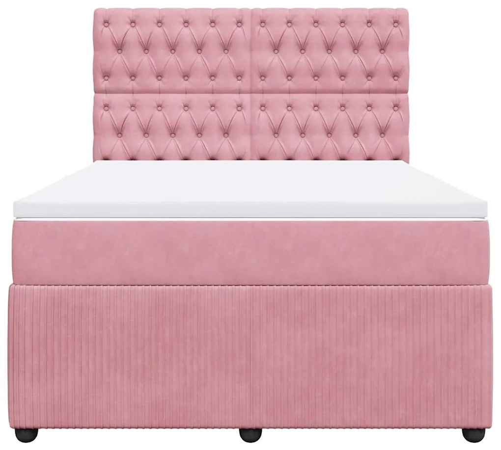 vidaXL Κρεβάτι Boxspring με Στρώμα Ροζ 140x190 εκ. Βελούδινο