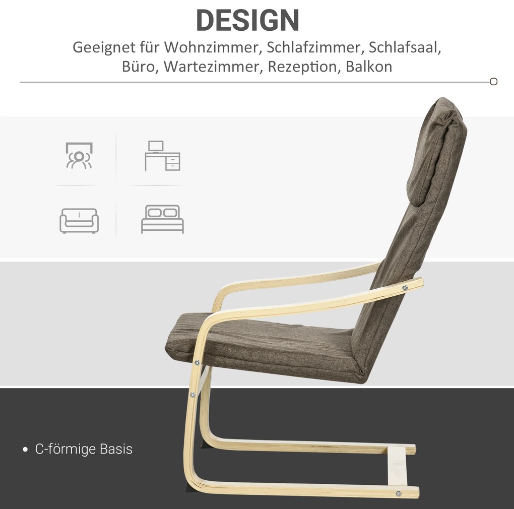 HOMCOM Πολυθρόνα με προσκέφαλο και μπράτσα, κάλυμμα με όψη λινό, ξύλινο πλαίσιο, Καφέ + Φυσικό