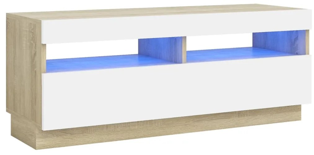 vidaXL Έπιπλο Τηλεόρασης με Φωτισμό LED Λευκό/Sonoma Δρυς 100x35x40εκ.