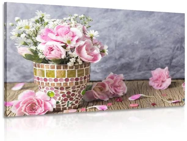 Εικόνα λουλουδιών γαρύφαλλου σε γλάστρα με μωσαϊκό - 60x40