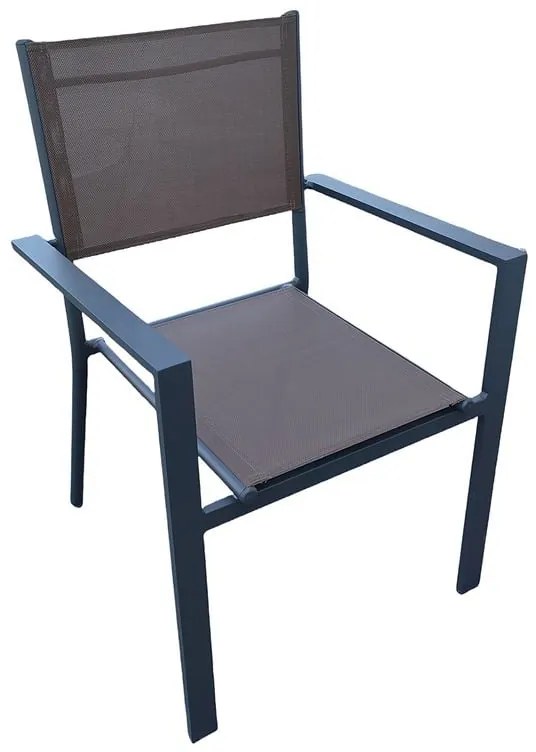 WOODWELL Ε6794,4AMIRAL Πολυθρόνα Dining Στοιβαζόμενη, Aλουμίνιο Ανθρακί - Textilene Cappuccino 60x57x85cm Ε6794,4