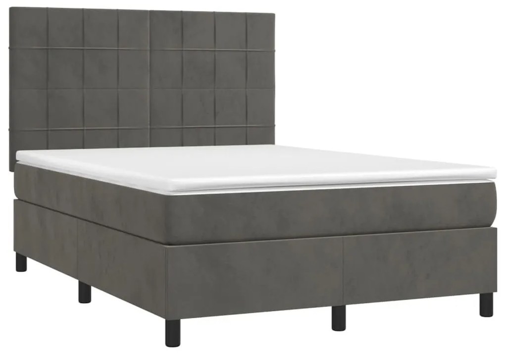 Κρεβάτι Boxspring με Στρώμα Σκούρο Γκρι 140x200 εκ. Βελούδινο - Γκρι